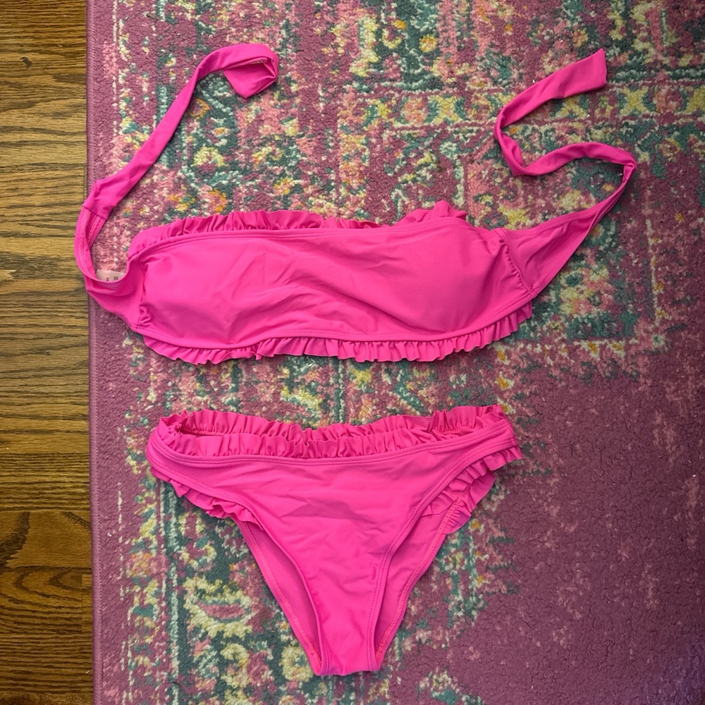 Shein Pink Strapless Ruffled Bikini Set